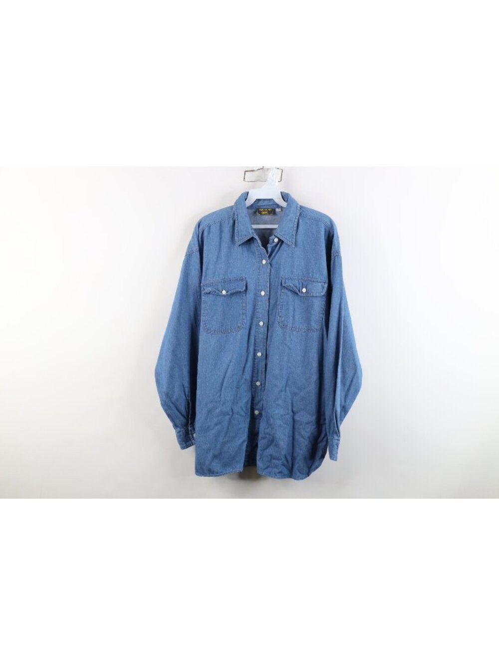 Vintage 90s Streetwear Womens XL Faded Baggy Denim Jean Collared Button Shirt